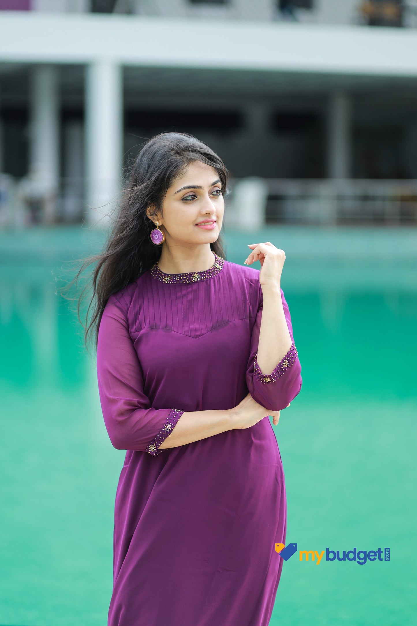 Grape purple shaded Georgette aline kurti with handwork