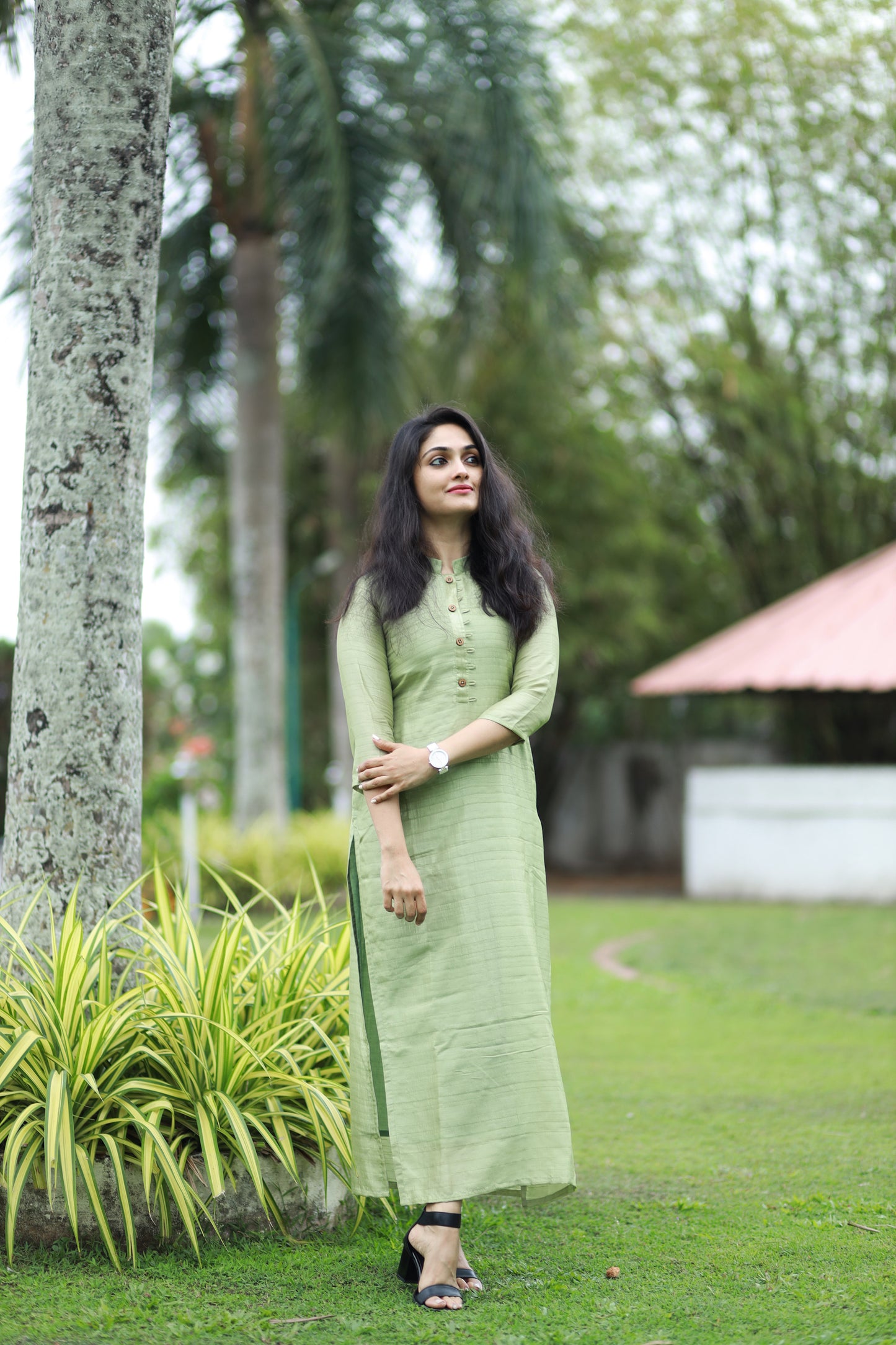 Pastel green shaded nyra silk kurti with cotton lining