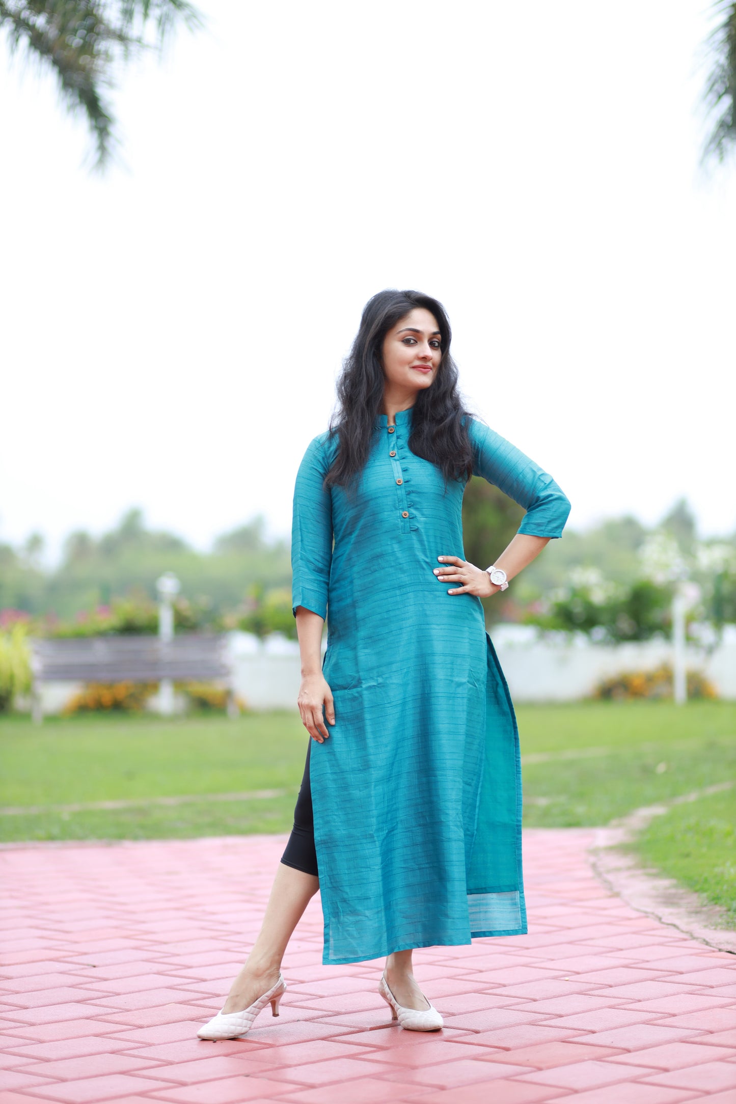 Blue shaded nyra silk kurti with cotton lining  **Ready to dispatch**