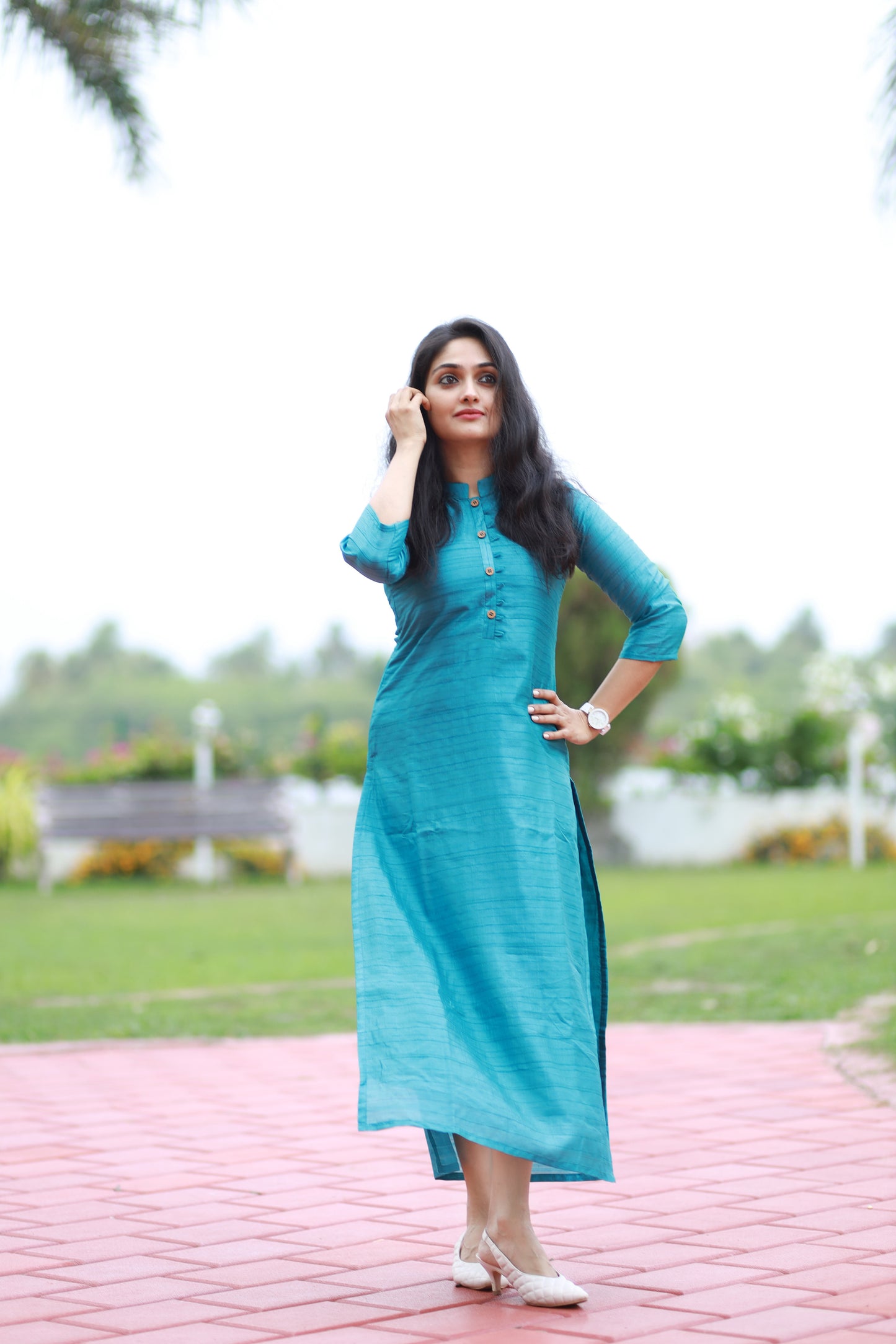 Blue shaded nyra silk kurti with cotton lining  **Ready to dispatch**