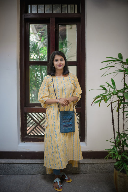 soft Yellow soft cotton Aline kurti with front pockets