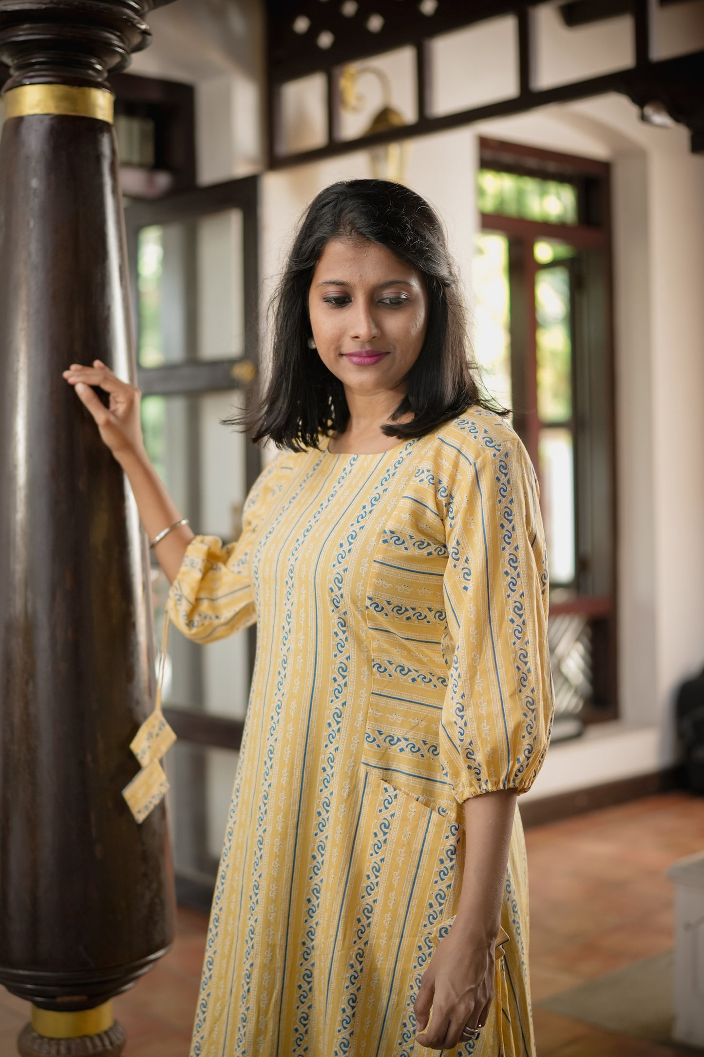 soft Yellow soft cotton Aline kurti with front pockets