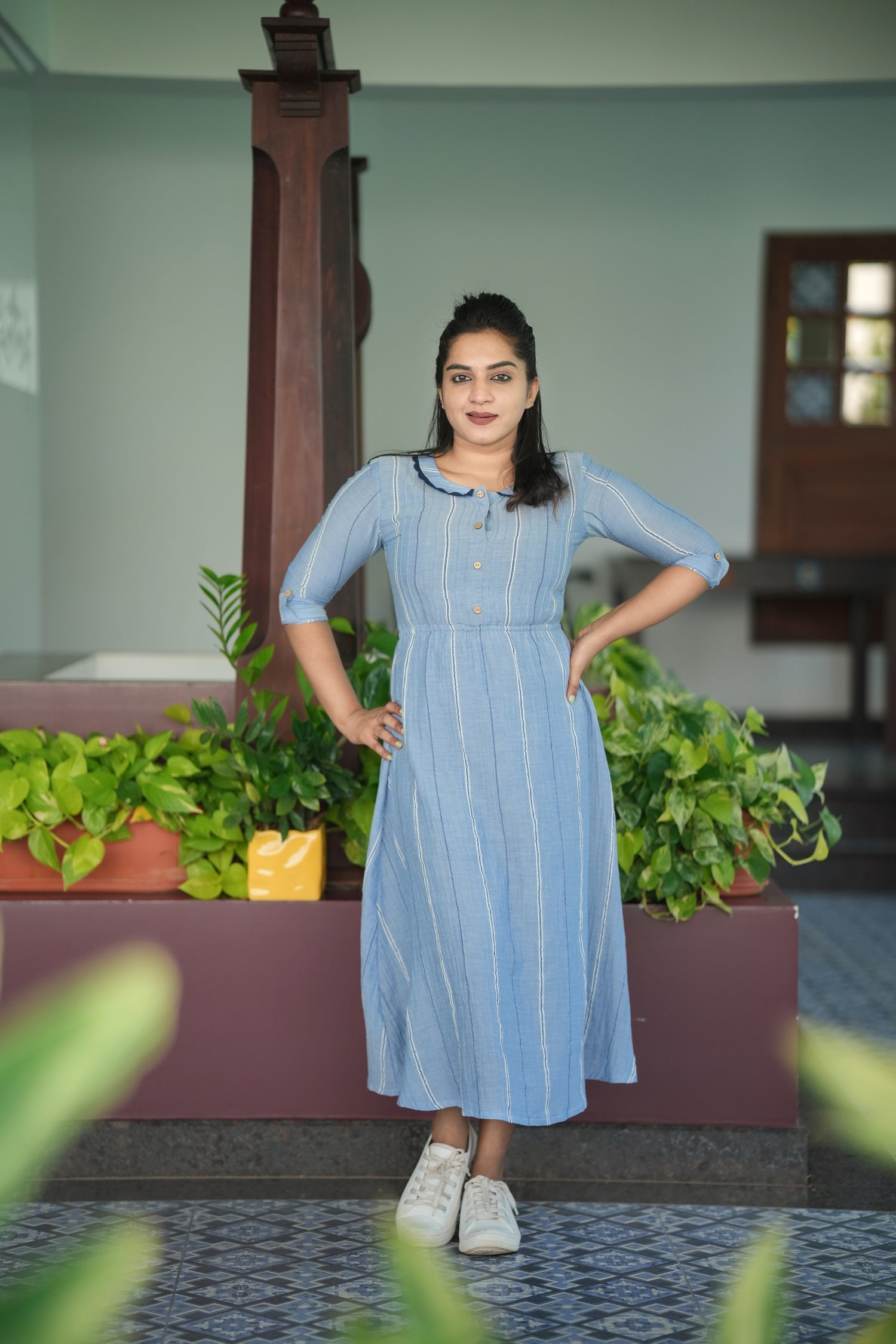 Pure soft cotton frock/ kurti/dress in denim blue shade – MyBudgetStore.in