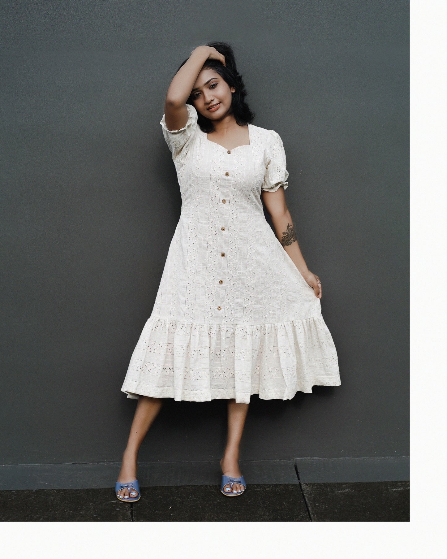 Hacoba Cotton - frock / dress / aline / kurti  in Cream shade with Crepe lining