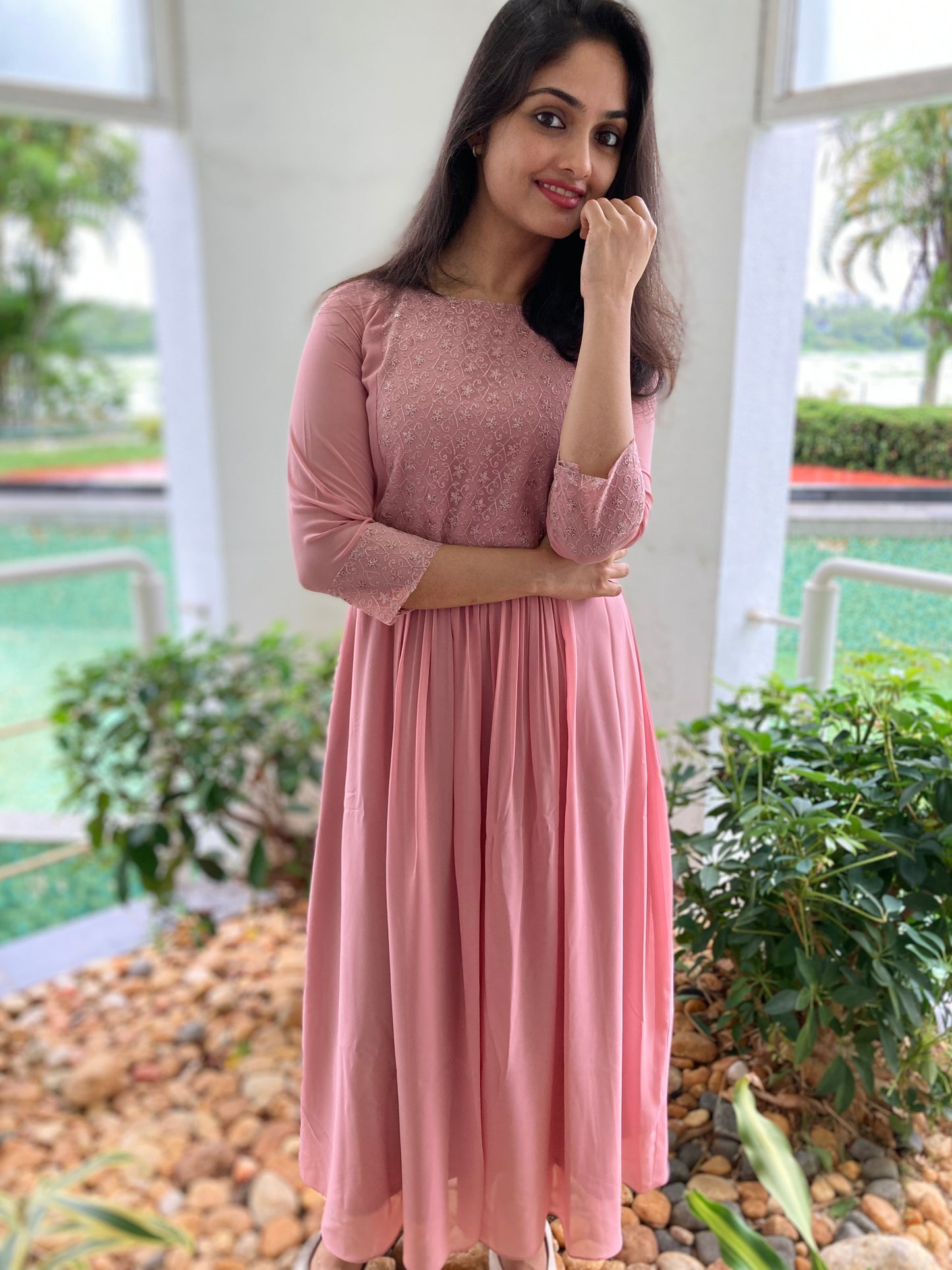 Tea rose shaded georgette Aline Kurti with gathers