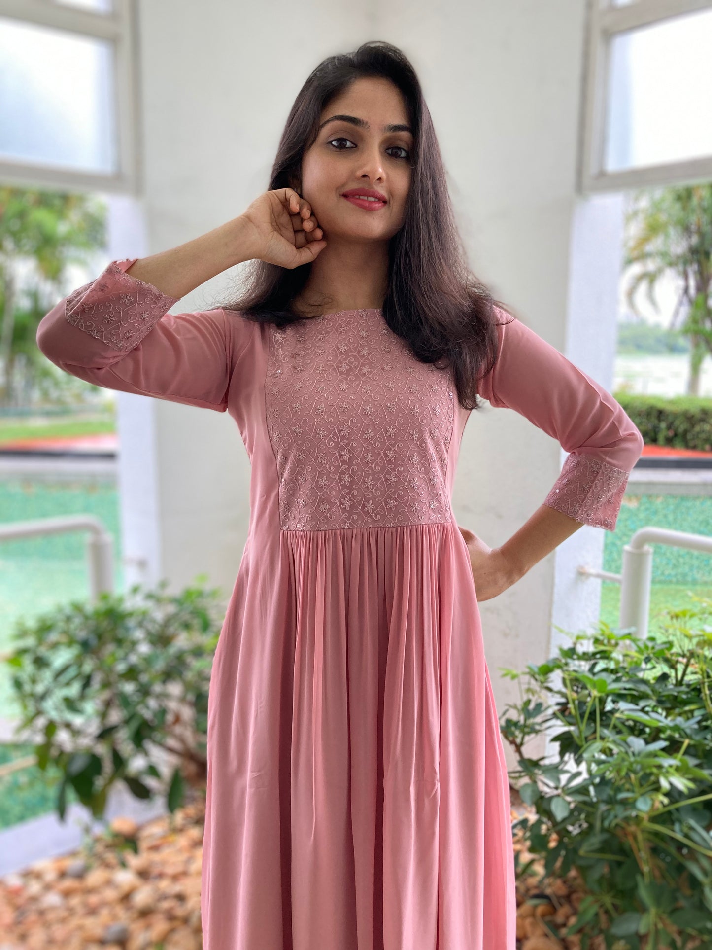 Tea rose shaded georgette Aline Kurti with gathers