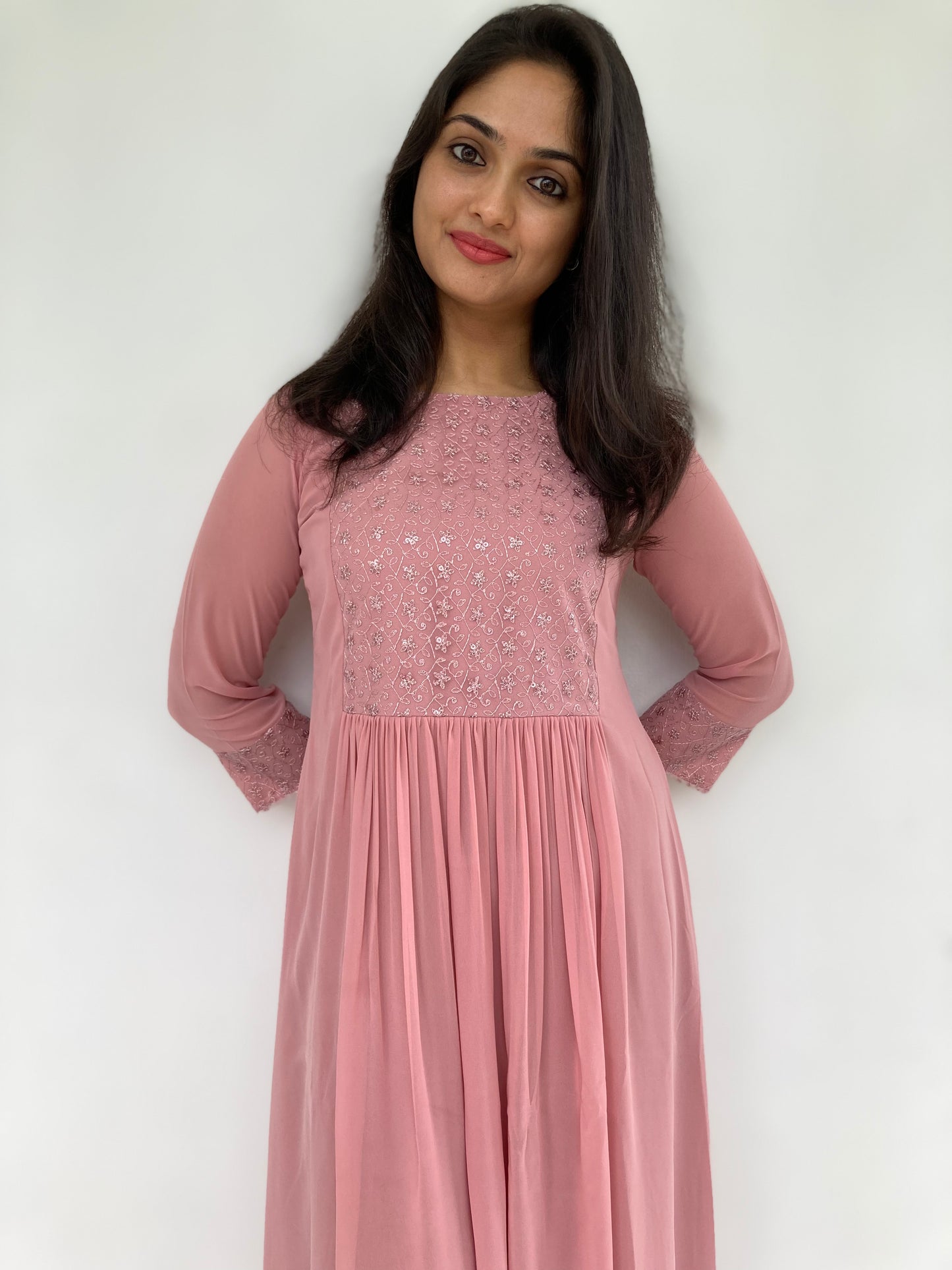 Tea rose shaded georgette Aline Kurti with gathers