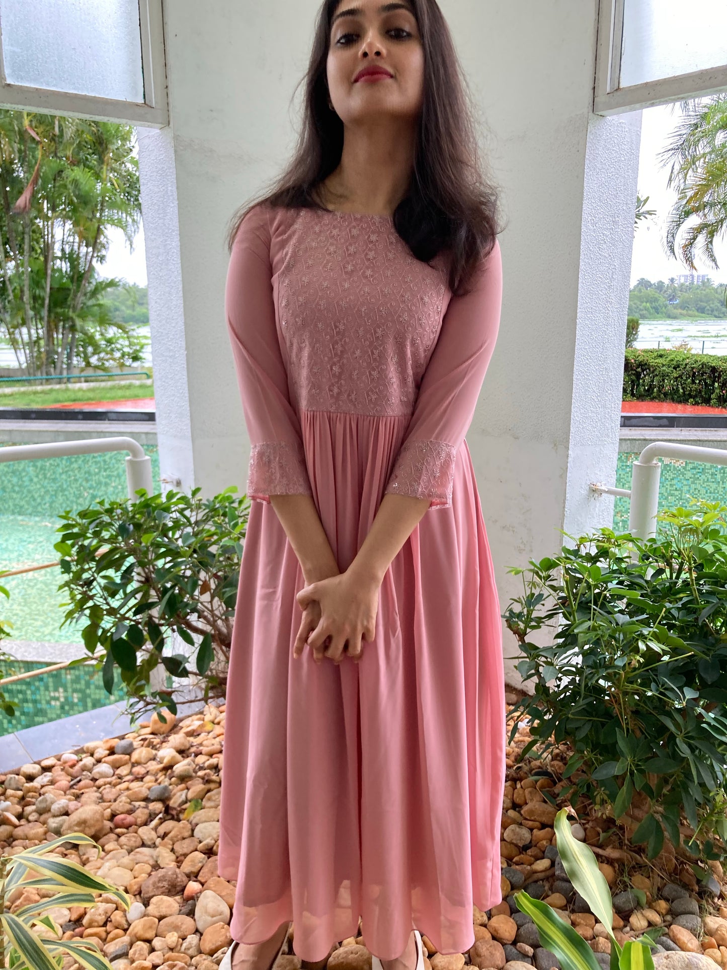 Tea rose shaded georgette Aline Kurti with gathers
