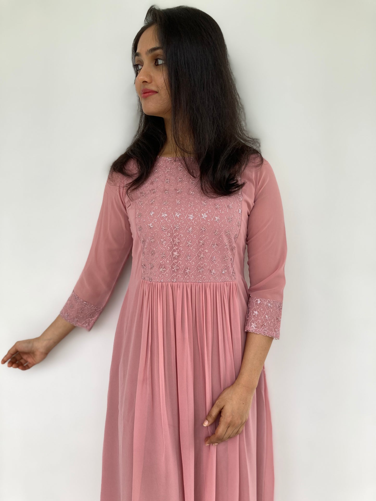 Tea rose shaded georgette Aline Kurti with gathers