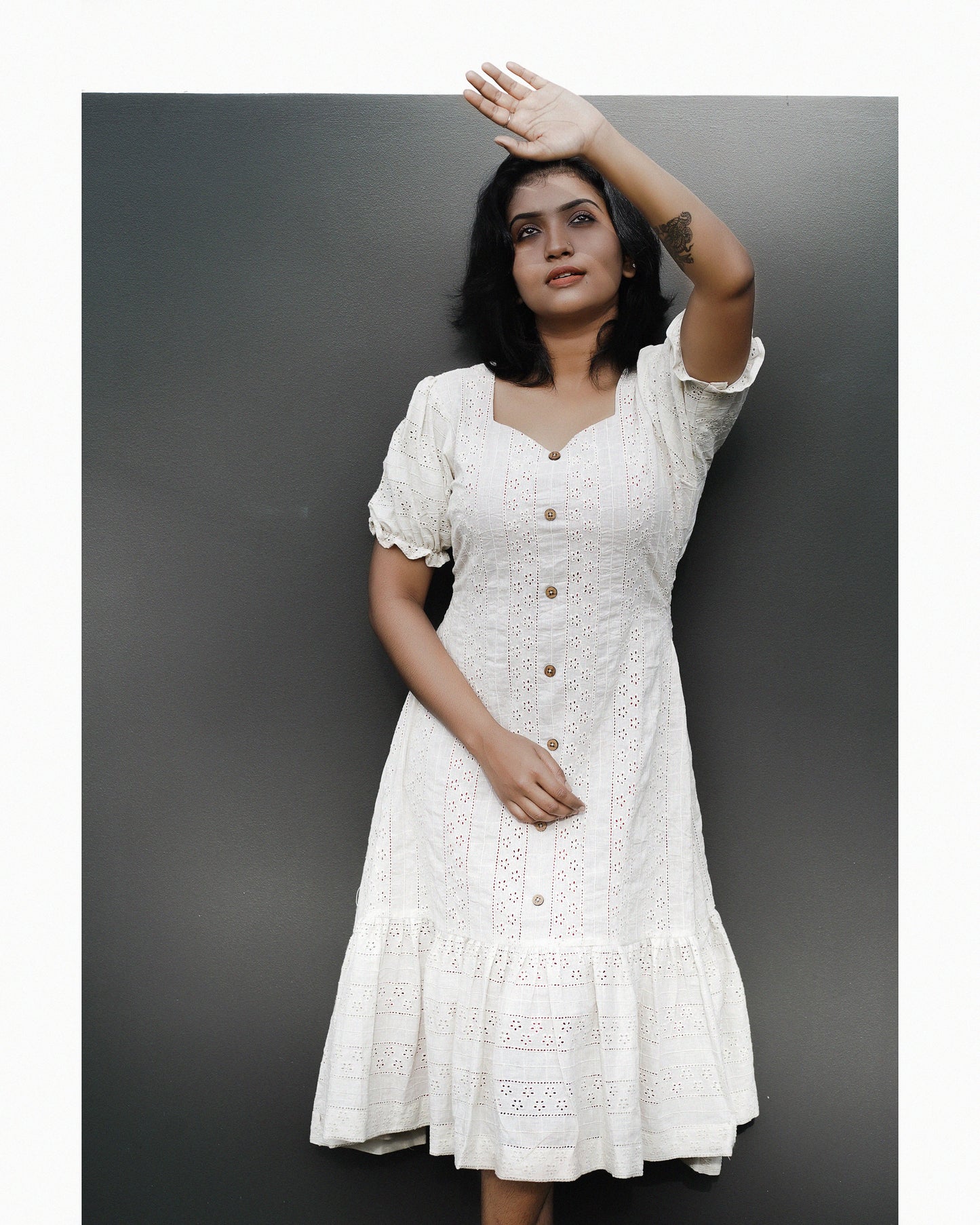 Hacoba Cotton - frock / dress / aline / kurti  in Cream shade with Crepe lining